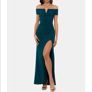 Macy’s Xscape Off-the-Shoulder Emerald Green Gown